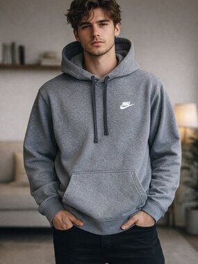 NIke Fleece Men's long sleeve Fleece Active hoodie size M Charcoal gray